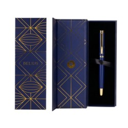 Pluma belius soiree aluminio color art deco azul marino y dorado tinta azul caja de diseño