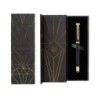 Boligrafo belius soiree aluminio color art deco negro y dorado tinta azul caja de diseño