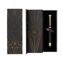 Pluma belius soiree aluminio color art deco negro y dorado tinta azul caja de diseño