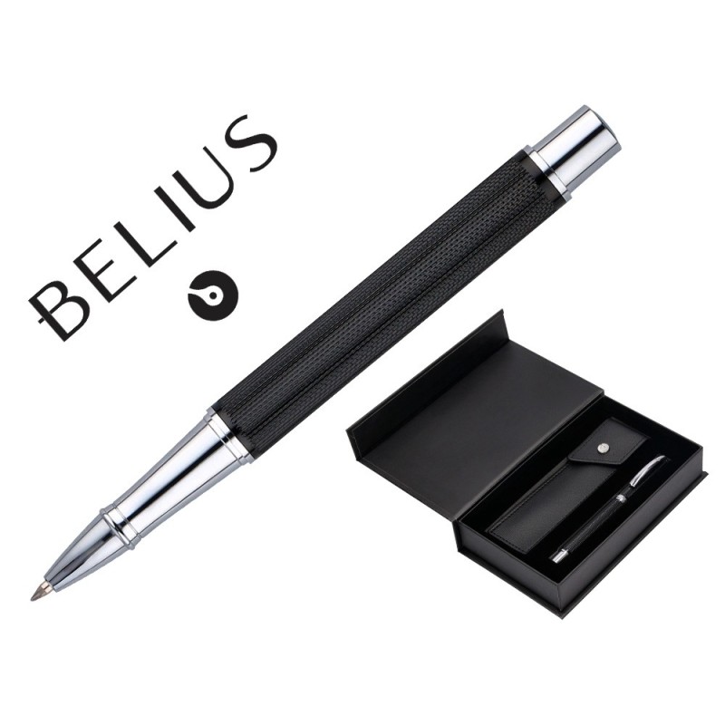 Roller y estuche belius turbo aluminio textura punteada negro plateado tinta azul caja de diseño Roller y estuche belius turbo aluminio textura punteada negro plateado tinta azul caja de diseño