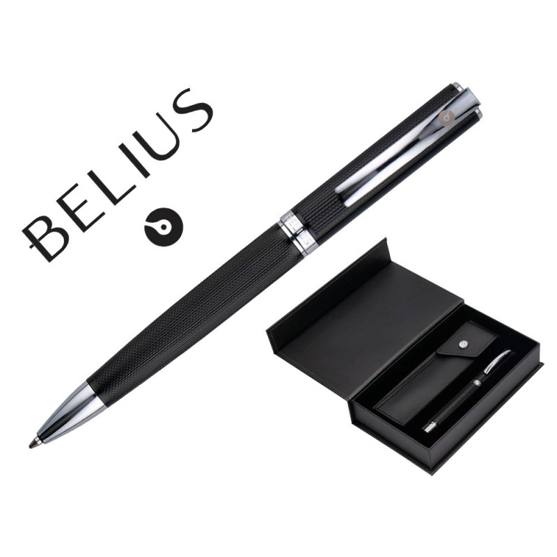 Boligrafo y estuche belius turbo aluminio textura punteada negro y plateado tinta azul caja de diseño Boligrafo y estuche belius turbo aluminio textura punteada negro y plateado tinta azul caja de diseño
