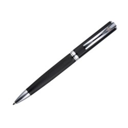 Boligrafo y estuche belius turbo aluminio textura punteada negro y plateado tinta azul caja de diseño