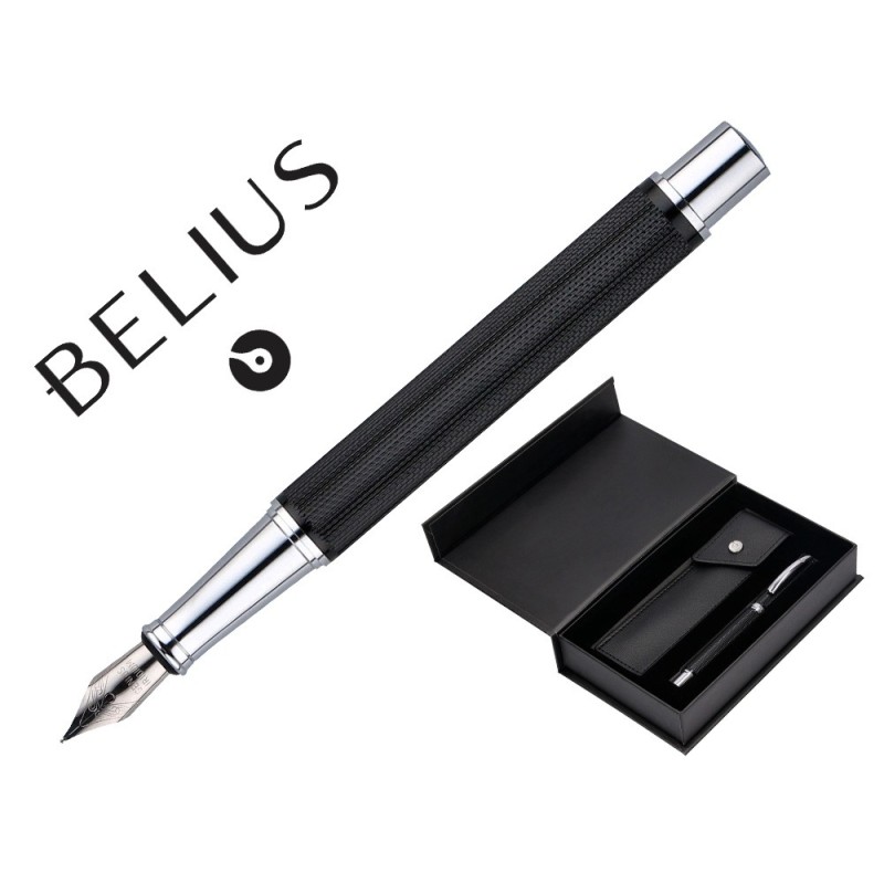Pluma y estuche belius turbo aluminio textura punteada color negro y plateado tinta azul caja de diseño Pluma y estuche belius turbo aluminio textura punteada color negro y plateado tinta azul caja de diseño