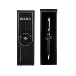 Roller belius turbo aluminio textura punteada color negro y plateado tinta azul caja de diseño