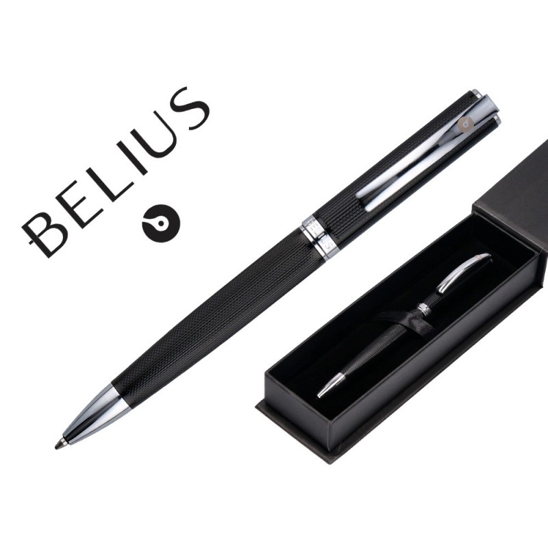 Boligrafo belius turbo aluminio textura punteada color negro y plateado tinta azul caja de diseño Boligrafo belius turbo aluminio textura punteada color negro y plateado tinta azul caja de diseño