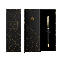 Pluma belius passion dor aluminio textura cepillada color negro y dorado tinta azul caja de diseño