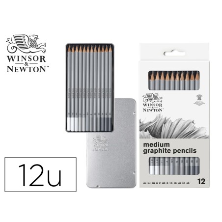 Lapices de grafito winsor&newton studio coleccion caja metalica con 12 unidades graduaciones surtidas
