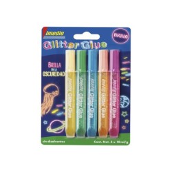 Pegamento imedio glitter glue brilla en la oscuridad para manualidades 10 ml blister de 5 unidades colores surtidos