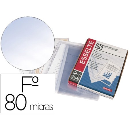 Funda multitaladro esselte folio pvc cristal 80 mc con refuerzo caja de 100 unidades