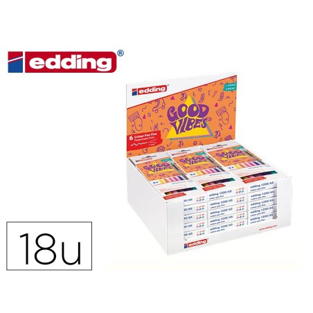 Rotulador edding punta fibra 1200 good vibes expositor con 18 cajas de 6 colores surtidos