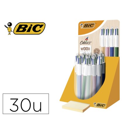 Boligrafo bic cuatro colores wood expositor de 30 unidades colores surtidos