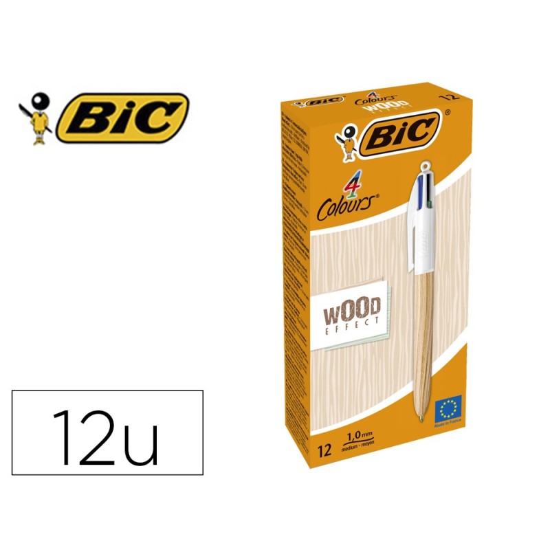 Boligrafo bic cuatro colores wood caja de 12 unidades Boligrafo bic cuatro colores wood caja de 12 unidades