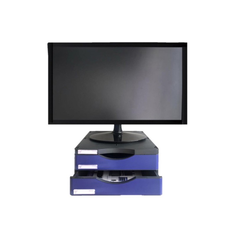 Soporte archivo 2000 para monitor poliester 100% reciclado con dos cajones hasta 10 kg color negro/azul