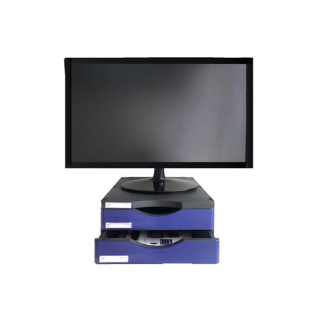 Soporte archivo 2000 para monitor poliester 100% reciclado con dos cajones hasta 10 kg color negro/azul