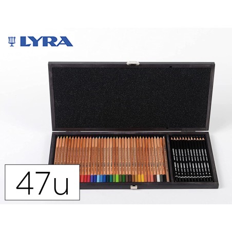 Set dibujo lyra estuche de madera con 47 piezas surtidas