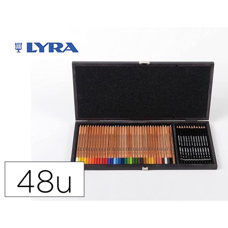 Lapices de colores lyra rembrandt polycolor 36 olores surtidos  12 lapices de grafito en maletin de madera