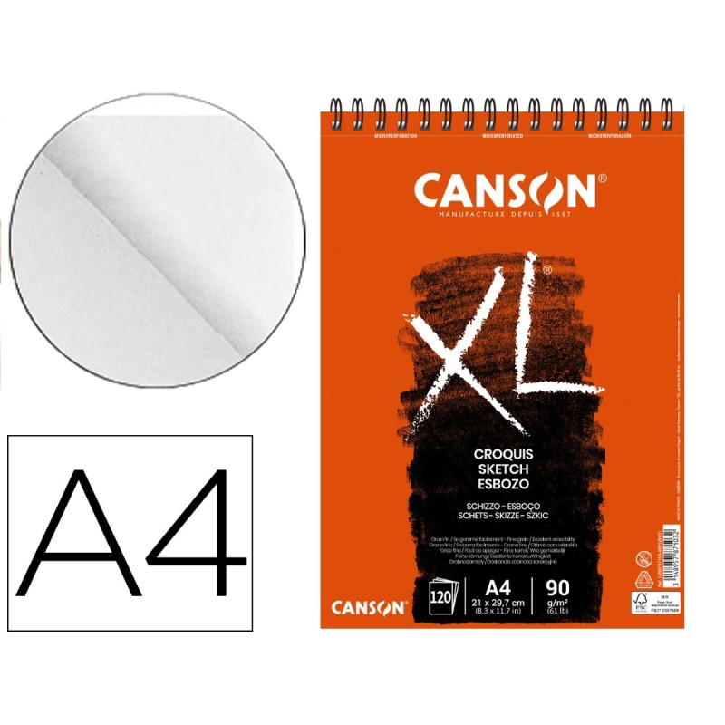 Bloc dibujo croquis din a4 microperforado 21x29,7 cm 120 hojas grano fino 90 gr/m2