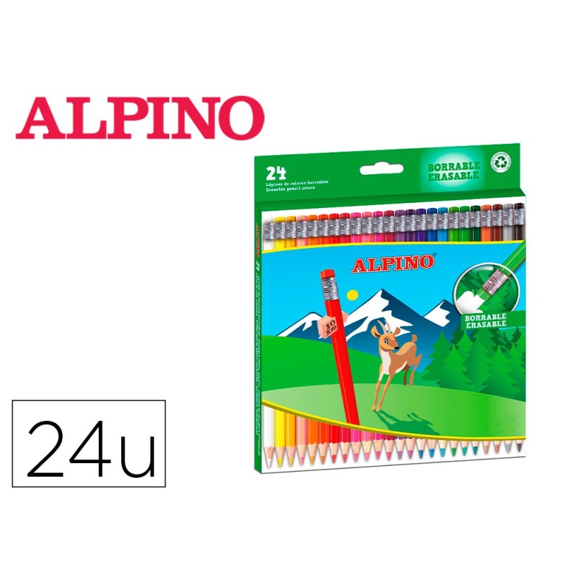 Lapices de colores alpino borrable caja de 24 unidades colores surtidos