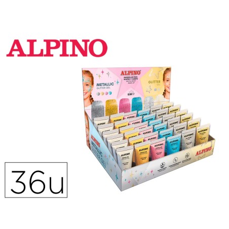 Expositor alpino gel maquillaje 24 glittter gel metalico  12 glitter gel