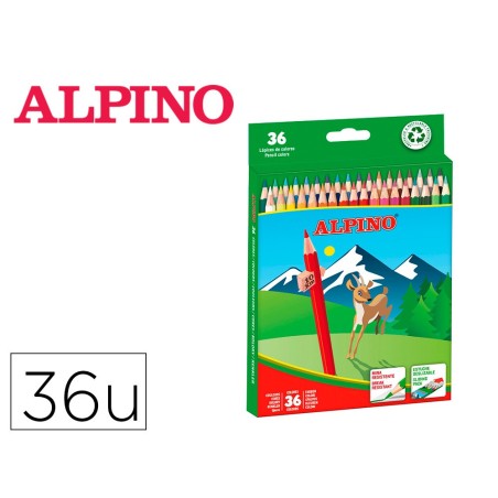 Lapices de colores alpino caja 36 unidades colores surtidos largos