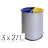 Papelera metalica sie para reciclaje con 3 departamento extraible 3x27 litros 300x295 mm, color plata