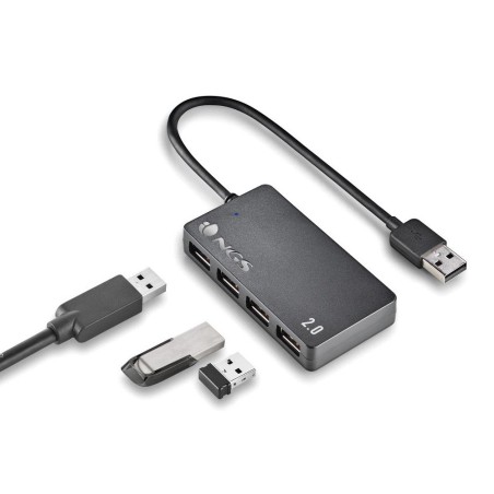 Hub ngs tiny 4 puertos con adaptador corriente usb 2.0