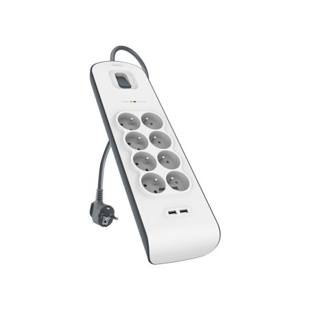 Regleta belkin bsv804vf2m de proteccion contra sobretensiones 8 tomas  2 puertos usb (2,4 a) boton de