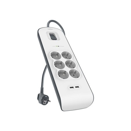 Regleta belkin bsv604vf2m de proteccion contra sobretensiones 6 tomas  2 puertos usb (2,4 a) boton de