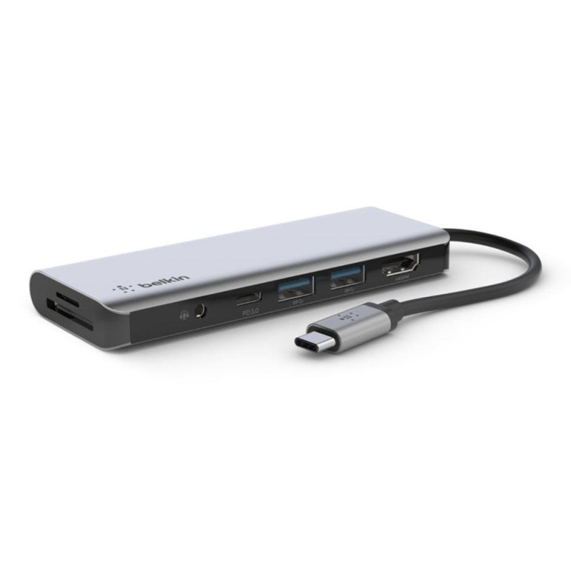 Adaptador belkin avc009btsgy hub usb-c 7 en 1 sd micro sd audio 2 x usb hdmi usb-c carga 100w