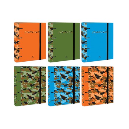 Carpeta de 4 anillas de 40 mm mixtas carton forrado folio colores surtidos camuflaje 6 diseños