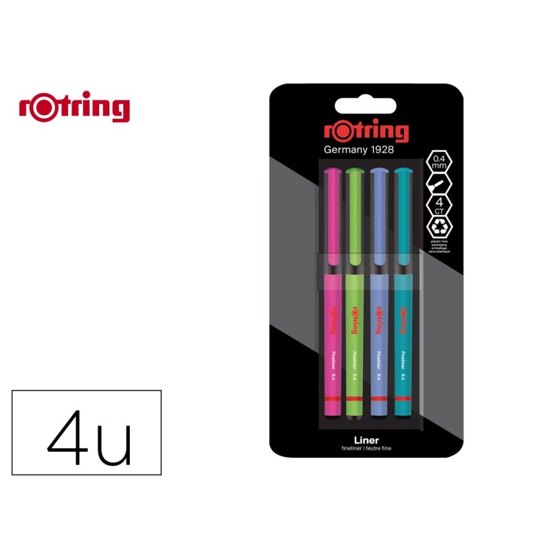Rotulador rotring fineliner punta metalica 0,4 mm pack de 4 colores surtidos
