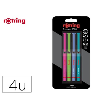 Rotulador rotring fineliner punta metalica 0,4 mm pack de 4 colores surtidos
