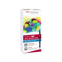 Rotulador tombow abt dual brush acuarelable doble punta fina/pincel estuche de 18 colores primarios