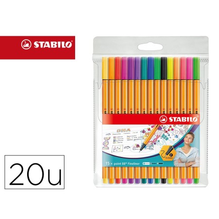 Rotulador stabilo punta de fibra point 88 estuche de 15 unidades colores surtidos  5 colores neon