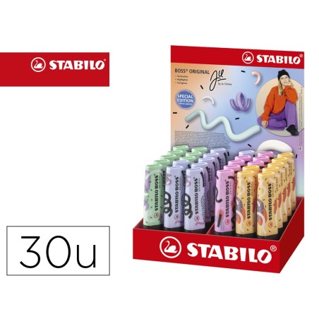 Rotulador stabilo boss fluorescente original pastel by ju schnee expositor de 30 unidades colores surtidos