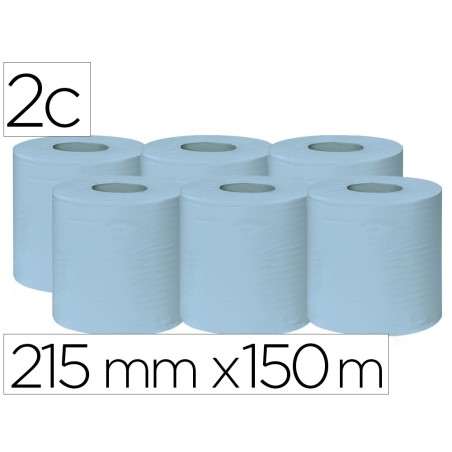 Papel secamanos bunzl greensource 2 capas celulosa reciclada azul 215 mm x 150 mt paquete de 6 rollos