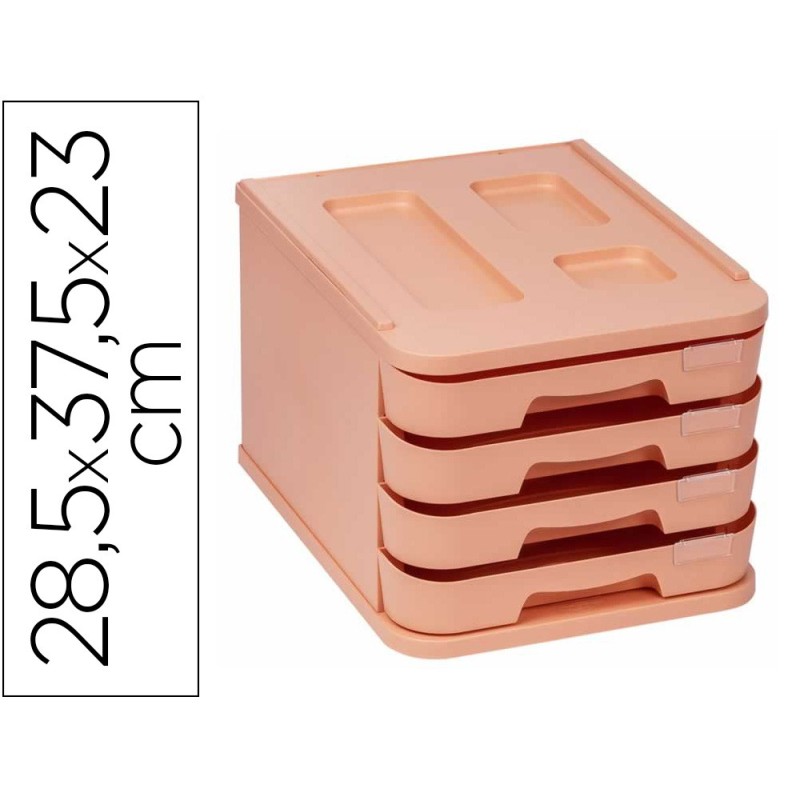 Fichero cajones de sobremesa faibo plastico 100% reciclable 4 cajones naranja pastel 28,5x37,5x23 cm Fichero cajones de sobremesa faibo plastico 100% reciclable 4 cajones naranja pastel 28,5x37,5x23 cm