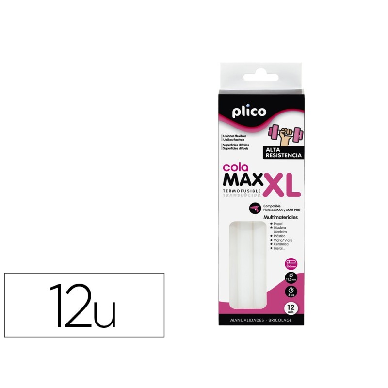Barra termofusible plico cola extrafuerte max xl 11,5 mm de diametro x 200 mm de alto blister de 12 unidades Barra termofusible plico cola extrafuerte max xl 11,5 mm de diametro x 200 mm de alto blister de 12 unidades