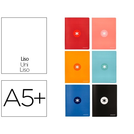 Libreta antartik a5 plus cosida 48 hojas 90g/m2 liso sin margen 6 colores surtidos