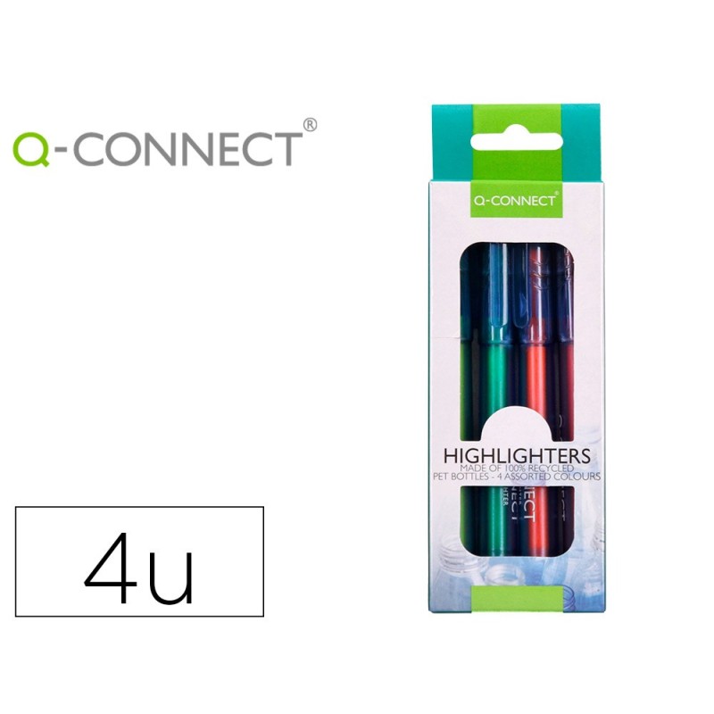 Rotulador q-connect fluorescente punta biselada fabricado pet reciclado caja de 4 unidades colores surtidos Rotulador q-connect fluorescente punta biselada fabricado pet reciclado caja de 4 unidades colores surtidos