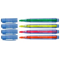 Rotulador q-connect fluorescente punta biselada fabricado pet reciclado caja de 4 unidades colores surtidos