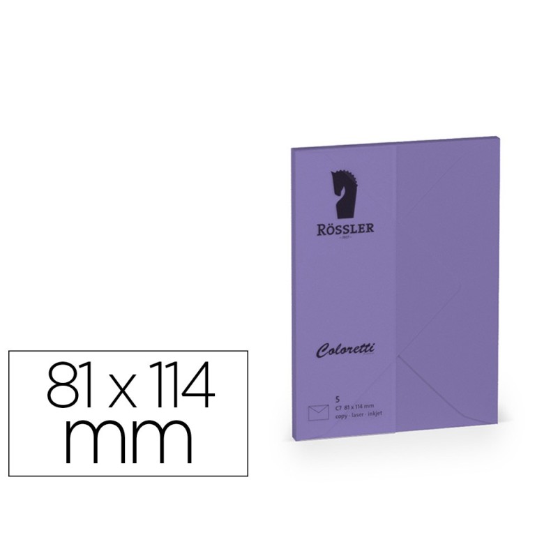 Sobre rossler coloretti c7 color lila 81x114 mm pack de 5 unidades