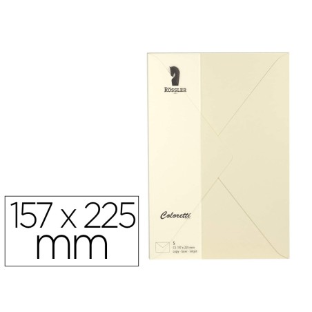 Sobre rossler coloretti c5 color crema 157x225 mm pack de 5 unidades