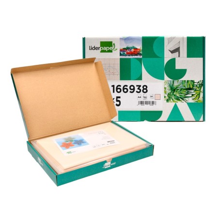 Cartulina liderpapel a4 180g/m2 crema paquete de 255 hojas en carpeta dossier transparente con cierre velcro