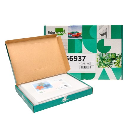 Cartulina liderpapel a4 180g/m2 blanco paquete de 255 hojas en carpeta dossier transparente con cierre velcro