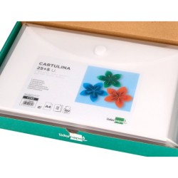 Cartulina liderpapel a4 180g/m2 blanco paquete de 255 hojas en carpeta dossier transparente con cierre velcro