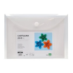 Cartulina liderpapel a4 180g/m2 blanco paquete de 255 hojas en carpeta dossier transparente con cierre velcro