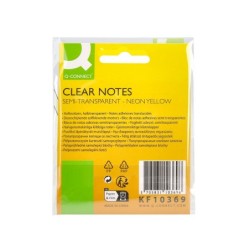 Bloc de notas adhesivas quita y pon q-connect 76x76 mm removible plastico translucido amarillo neon con 50 hojas