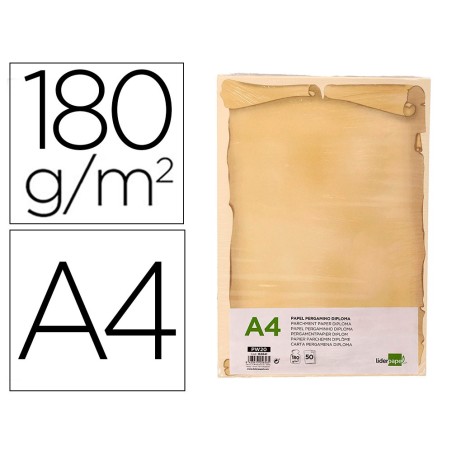 Papel pergamino liderpapel din a4 diploma 180 gr paquete de 50 hojas
