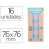 Bloc de notas adhesivas quita y pon post-it 76x76 mm 100% reciclado pefc en torre pack de 16 unidades colores